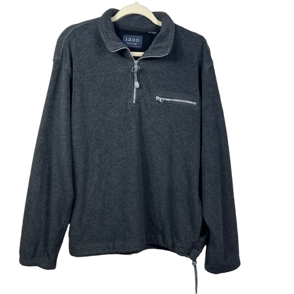 IZOD Performance Fleece Men's L Quarter Zip Gray Draw String Pockets